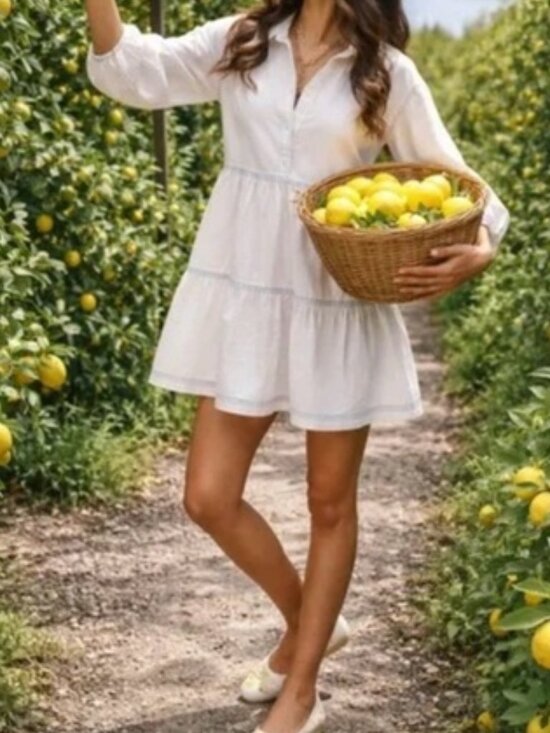 Anthropologie Dresses & Skirts - Anthropologie Maeve Bettina White Tiered Mini Shirt Dress Contrast Stitch